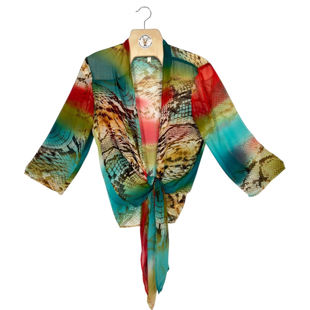 Chenault Sheer Snake Print Tie Front Cardigan Cover Up Womens L